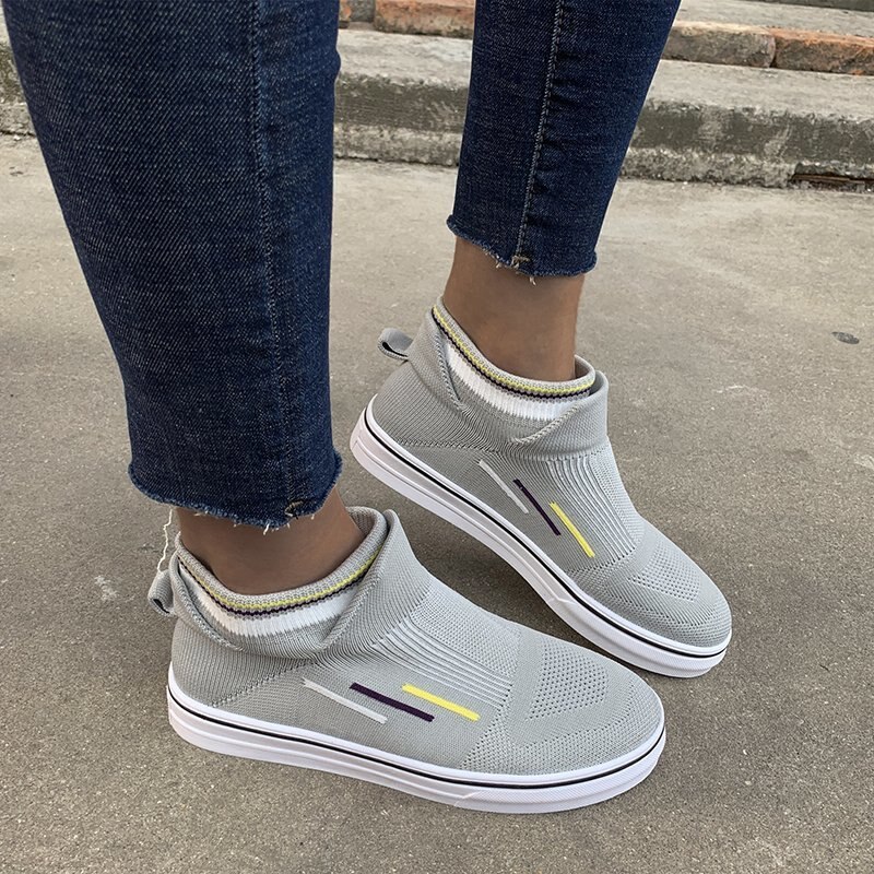 Vår höst dam skor elastiska strumpor dam skor super andas högstickade fritidssneakers stor storlek 43 w76