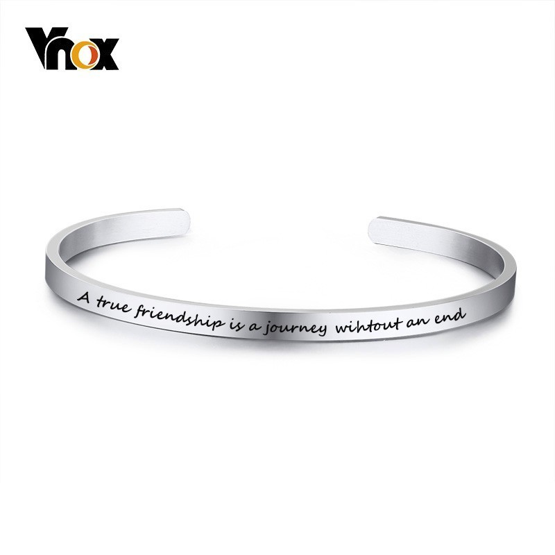 Vnox EEN Ware Vriendschap is een Reis Zonder een einde. Premium Rvs Vrouwen Mannen Manchet Bangle Armband Elegante Vrouwelijke: Silver Color