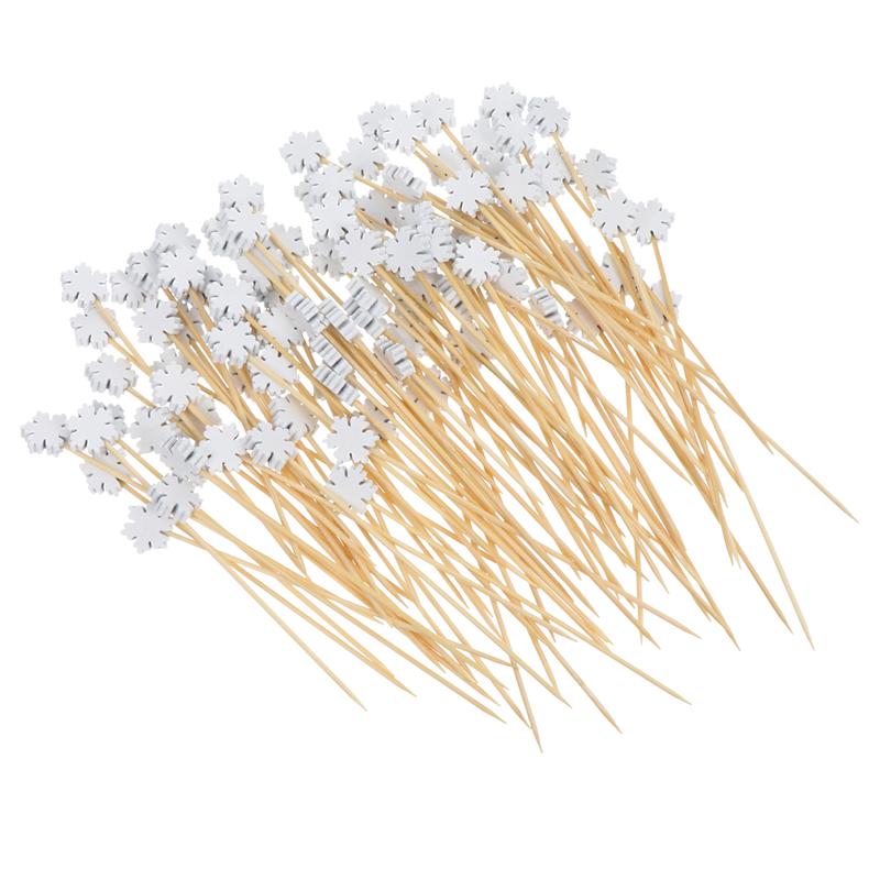Palillos de madera desechables para comida, palillos de 12cm para cóctel, aperitivo y bebida, palitos de madera para mesa de , 100 Uds.: Snowflake
