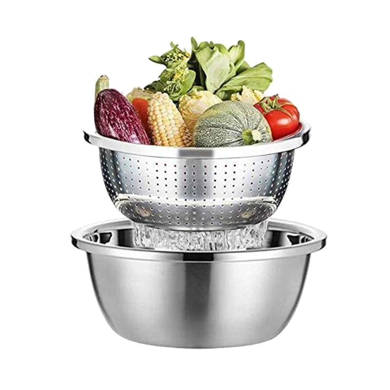 Edelstahl Sieb & Küche Schüssel Set für Salat Obst Gemüse Reis Waschen Ablassen, Stapelbar Siebe Mesh,26cm: Default Title