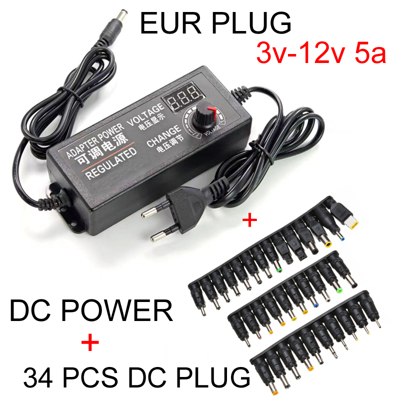Digitale 3a regelbare spanningsadapter  ac 110v naar  dc 3v-12v-24v 5a led-indicator en jackplug voor hdd-behuizing 220v: Oranje