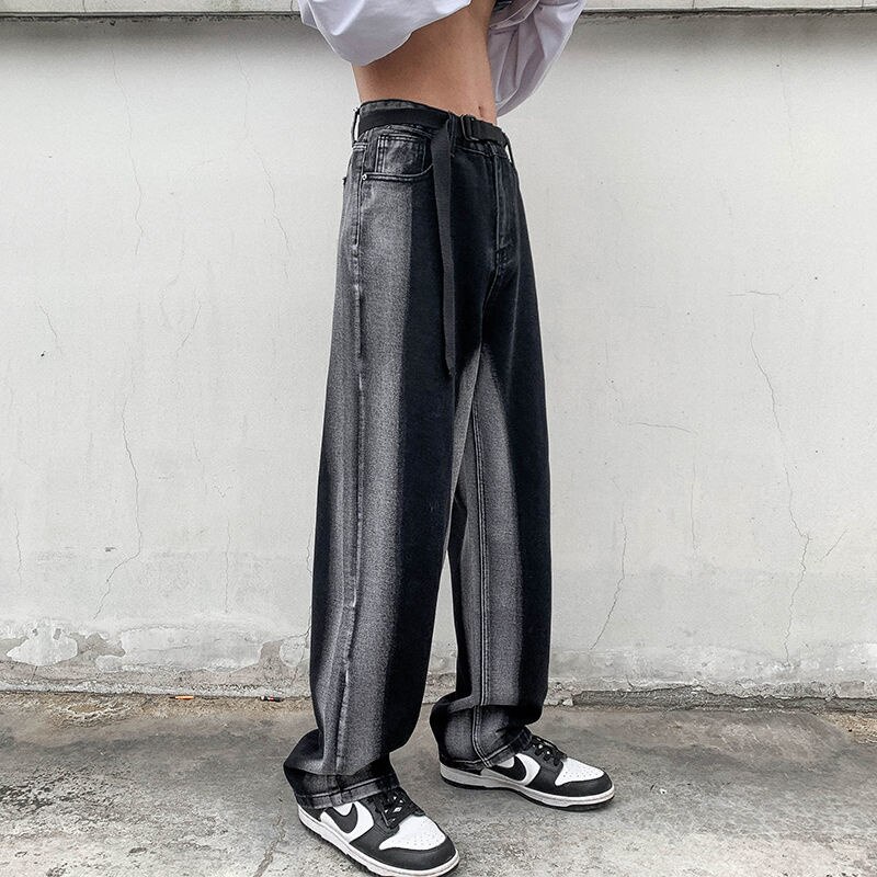 Pantalones vaqueros holgados para hombre, Jeans rectos informales, Retro, a la , ropa de calle suelta, Hip Hop, de piernas anchas, azul/negro: Black / XXL