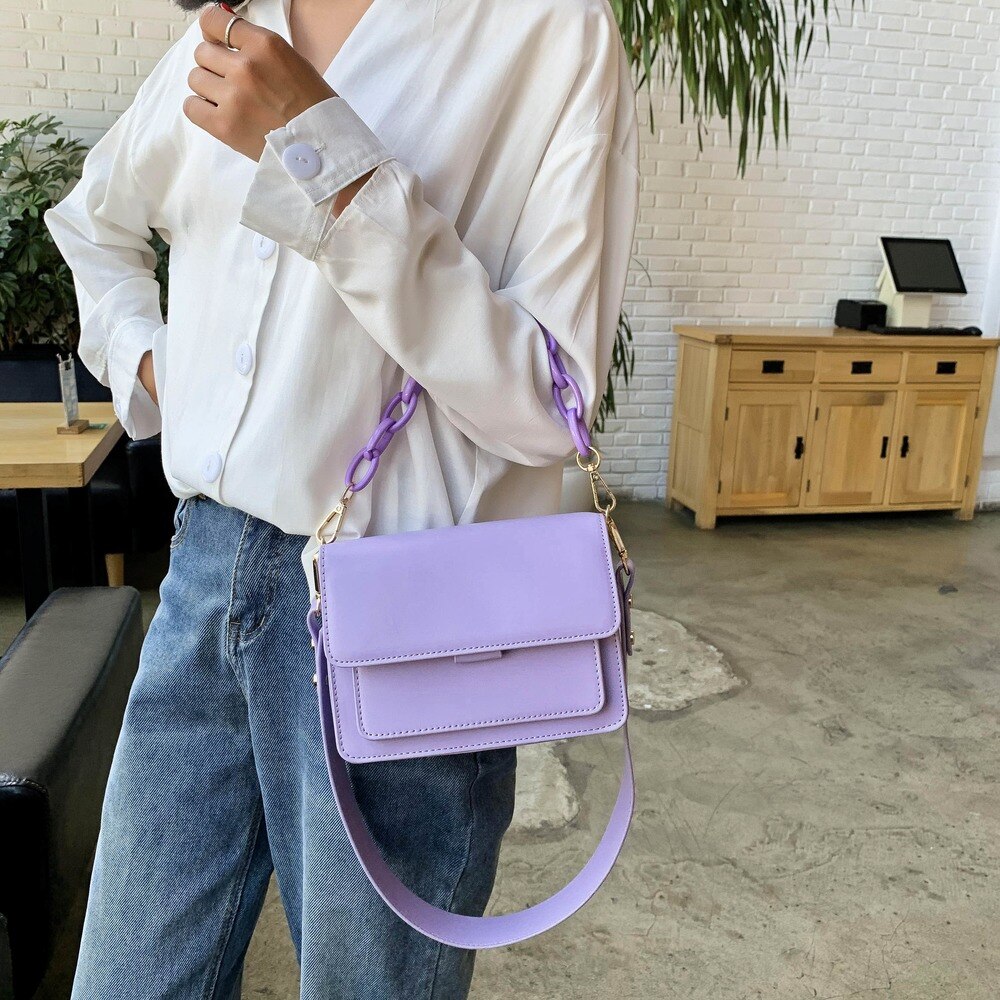 Summer Female Shoulder Handbag Chain Mini PU Leather Flap Bags for Women Solid Color Ladies' Travel Crossbody Bag