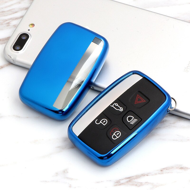 Étui de clé de voiture en TPU souple pour Land Rover A9 Range Rover Sport Evoque Freelander 2 Jaguar XE XJ XJL XF C-X16 V12 guitare F X Typ: blue