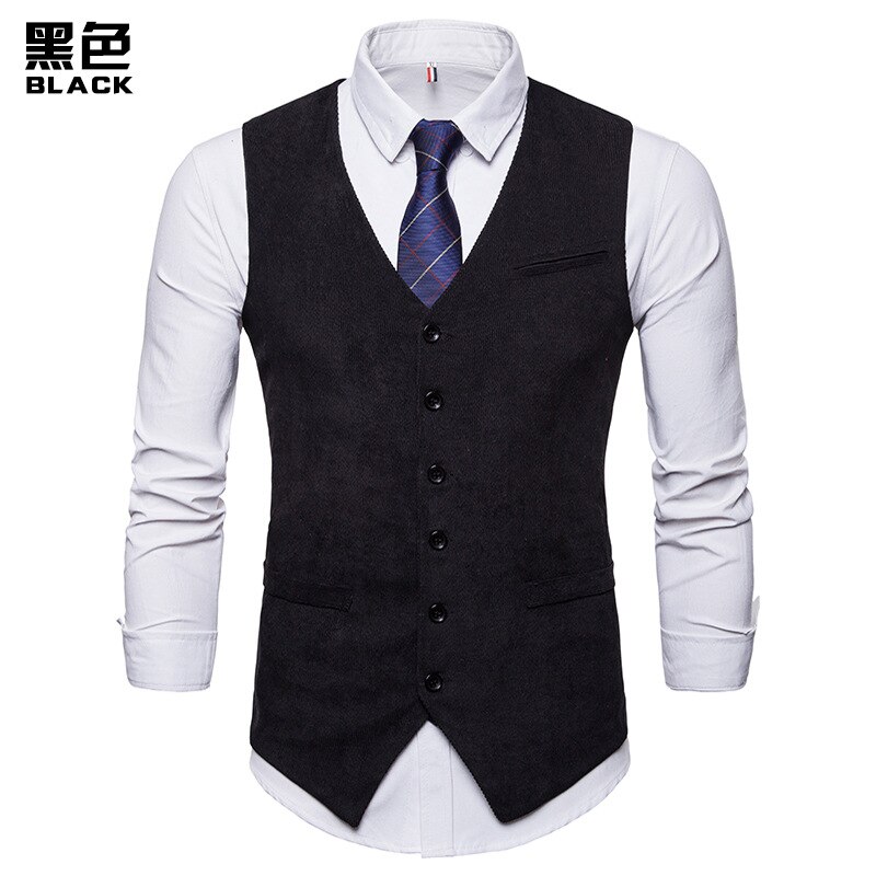 Herre fløjlsjakke vest herre foramal luge kjole veste vest herre gilet business bryllup smoking vest colete masculino: Sort / S