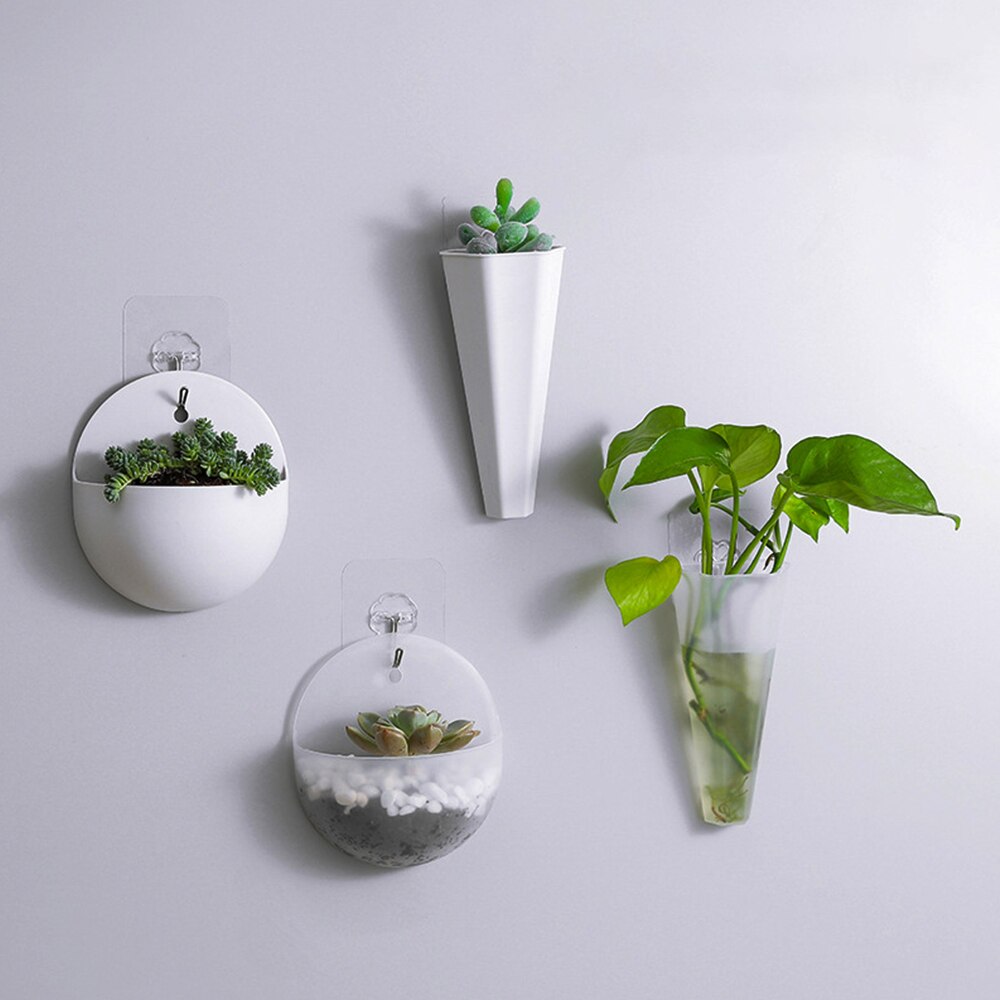 Nordic Plastic White Vases PP Transparent Wall Mount Flower Base Garden Supplies Home Hanging Flower Planter Pots Decor Vases