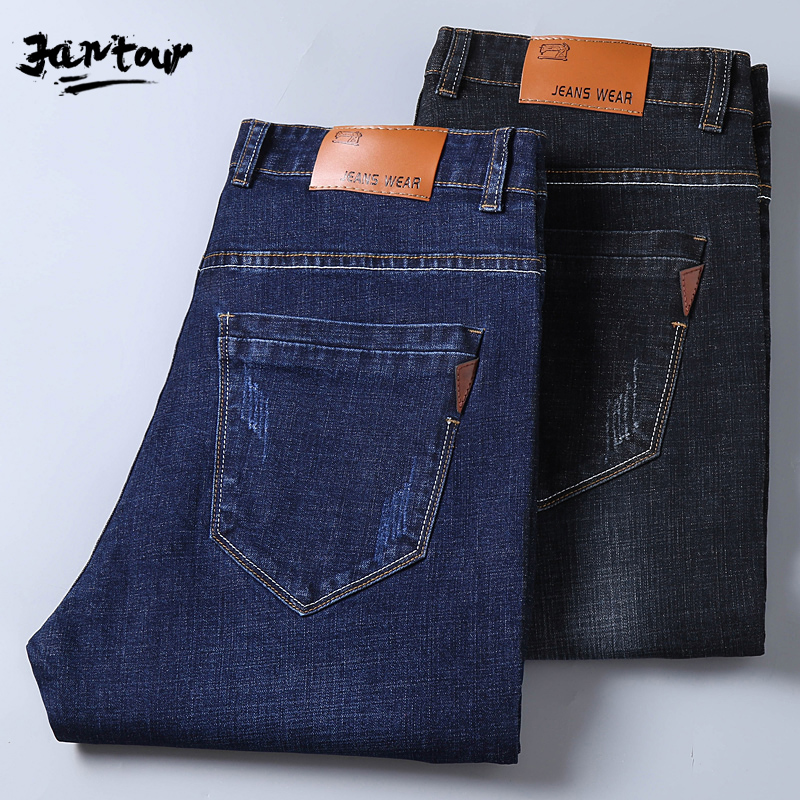 Talvi mies farkut business casual farkkuhousut miesten siniset suorat farkut joustavat housut iso koko 29-35 38 40 42 44