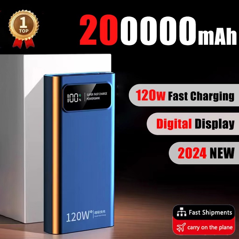200000mAh Power Bank Super Fast Charging 120W Powerbank Portable Ultralarge Capacity External Battery With LED Digital Display