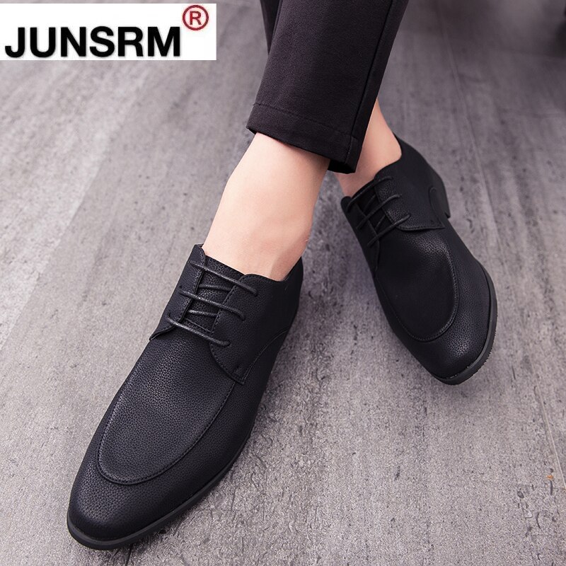 Mannen Lederen Schoenen Minimalistische Klassieke Zwart Derby Schoenen Basic Formele Zakelijke Office Schoenen Ronde Neus Platte Bruiloft Bruidegom Schoenen