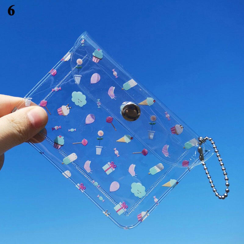 Monedero transparente Kawaii de Corea, bolsa de maquillaje, organizador de tarjetas de almacenamiento, tarjetero de identificación, billetera