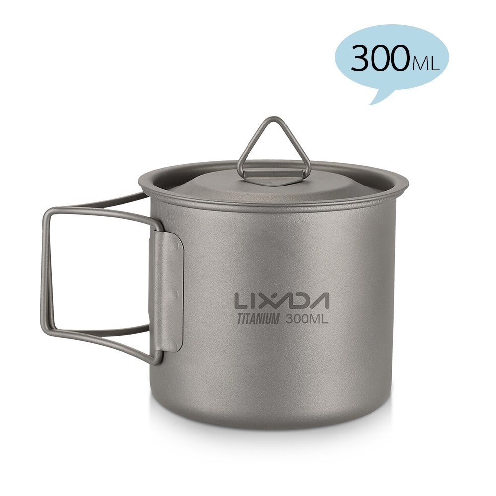 Lixada Camping Becher Ultraleicht Titan Tasse draussen Tragbare Picknick Wasser Tasse mit Faltbare Griff 300ml / 350ml / 550ml / 650ml: 300ml