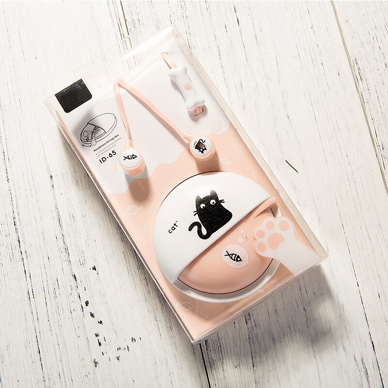 Kawaii mignon chat dessin animé écouteur 3.5mm dans l'oreille stéréo écouteurs avec micro avec casque étui pour Iphone Xiaomi Huawei Samsung TXTB1: Orange