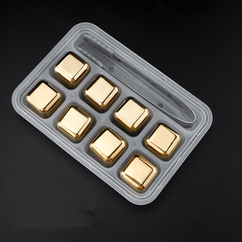 Metalen Ijsblokjes God Roestvrij Staal Ijs Stenen Voor Wijn, wiskey Gouden Chilling Rocks Whisky Koeler Wijnkoelers & Chillers: 8Pcs tong