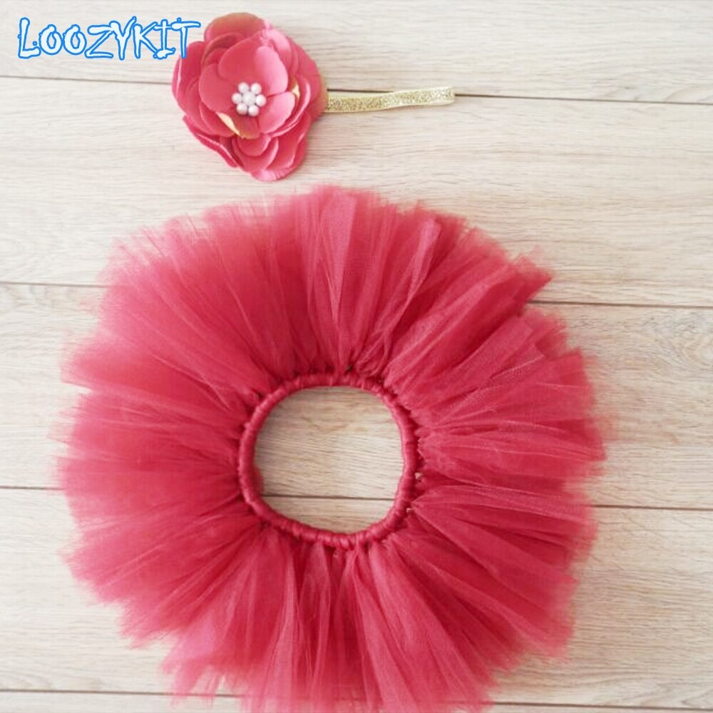 Meisje Tule Tutu Rok En Bloem Hoofdband Set Pasgeboren Fotografie Props Baby: Red