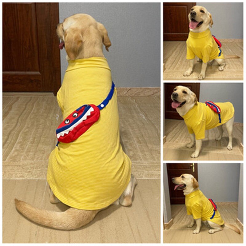 Spring big dog clothes striped shirt spring and summer thin cotton sunscreen and anti clothes suitable for large dogs: Yellow / M(chest42CM)
