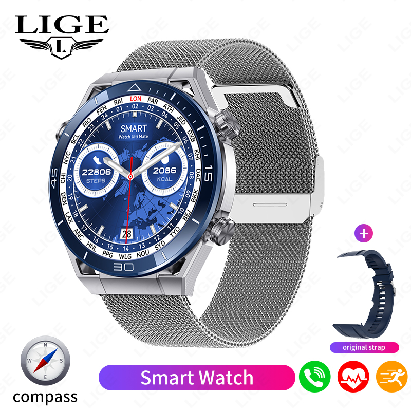 LIGE Nuovo GPS sport accorto guarda Bracciale fitness Promemoria chiamate Frequenza cardiaca IP68 Smartwatch impermeabile per uomo Orologi androide IOS: Viola