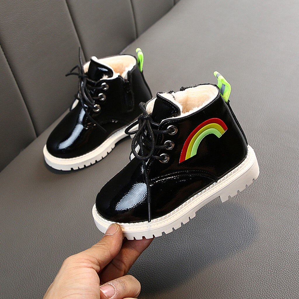 JAYCOSIN Kinderen Enkellaarsjes Kid Baby Super Warm Pluche Laarzen Jongens Meisje Antislip Schoen Regenboog Winter Side Zip korte Laars