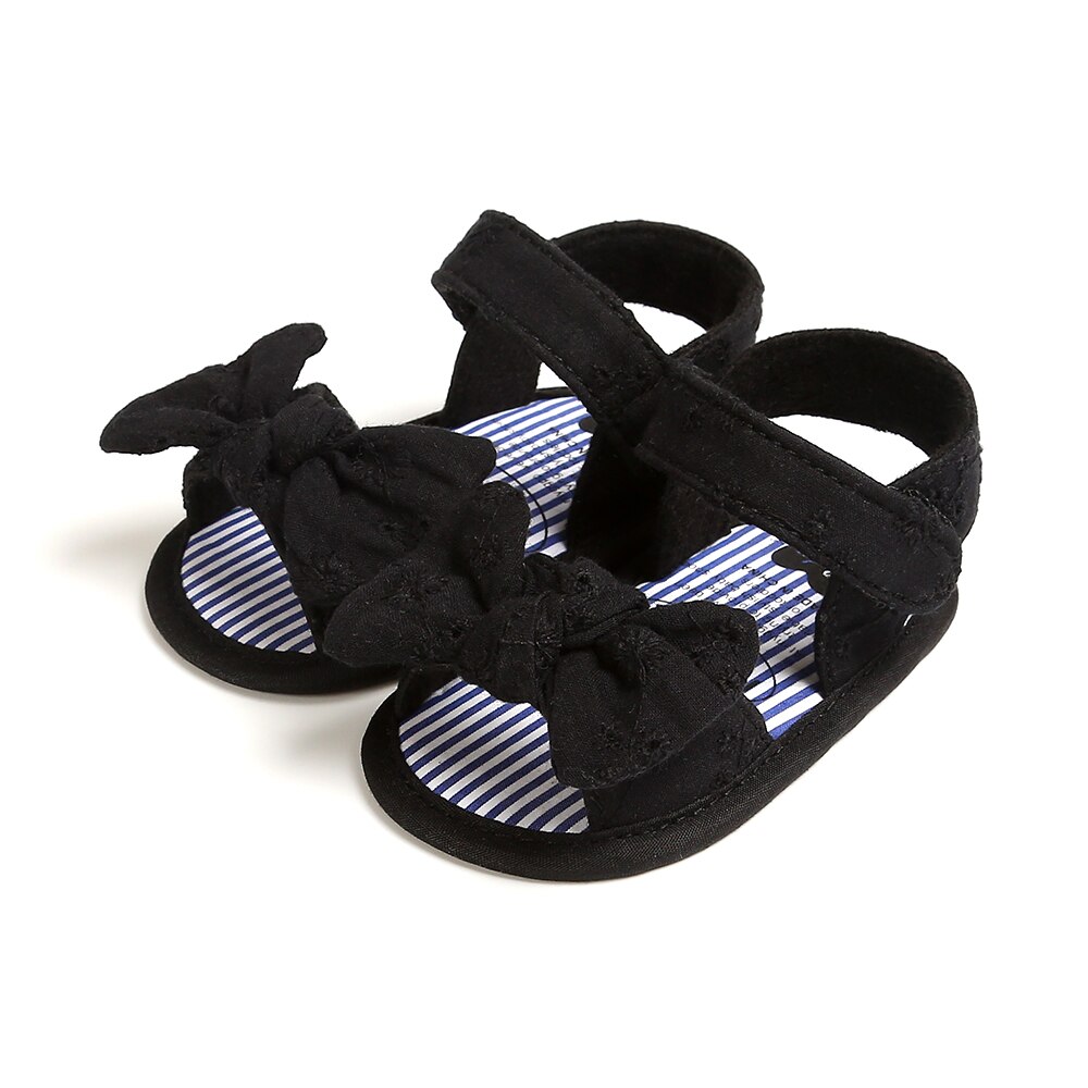 0-18m peutermeisjes zomersandalen open teen antislip zachte zool platte prinsessensandalen met strik babyschoentjes: Zwart / 6-12m