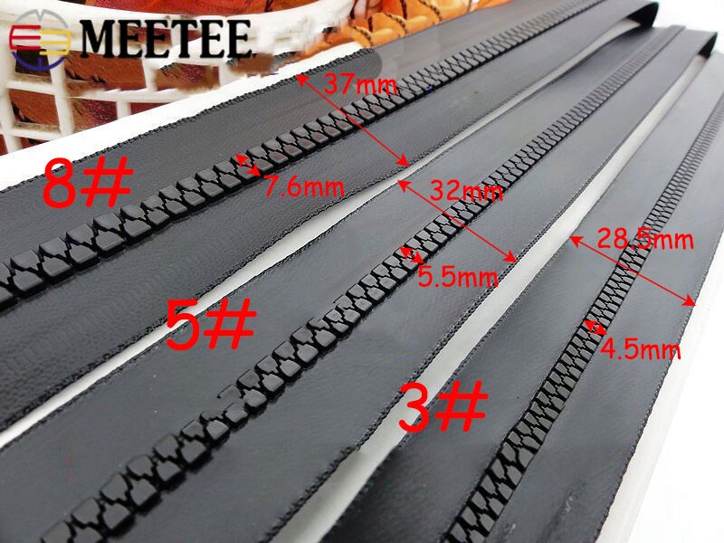 Meetee 2M 3 #5 #8 # resina impermeable cremallera código carga bobina cremalleras para chaquetas tienda a prueba de viento Zip reparación DIY coser prenda cremalleras