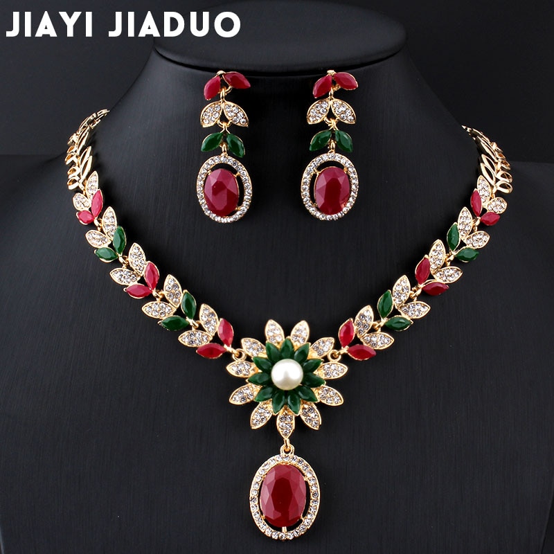 Jiayijiaduo India de conjuntos de joyas para mujeres de pendientes y collar de perlas de oro-de color de la boda accesorios de prendas de vestir