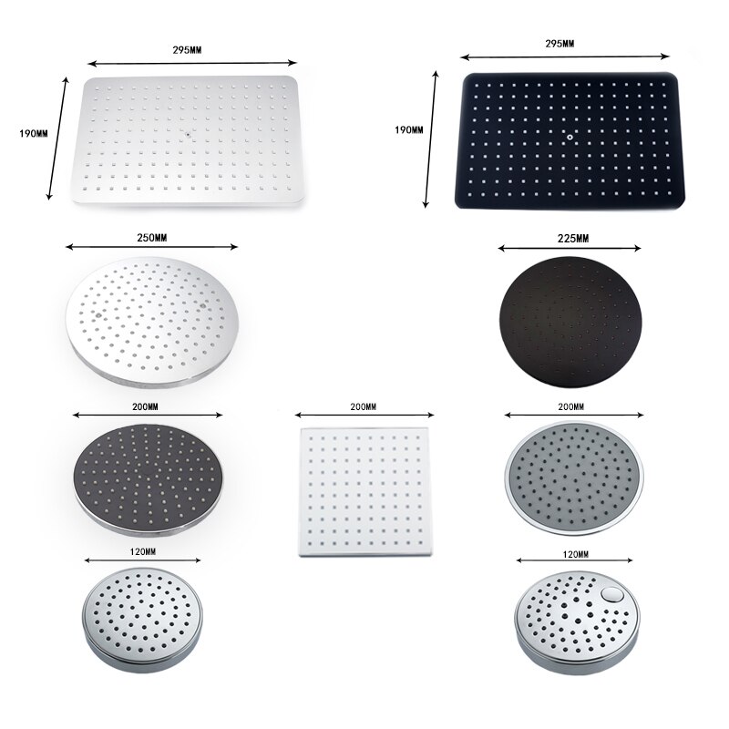 8/10/12 inch Big Rain Shower Head ABS Plastic Square and Round Top Shower Head Over-head Shower Sprayer Chrome and Black