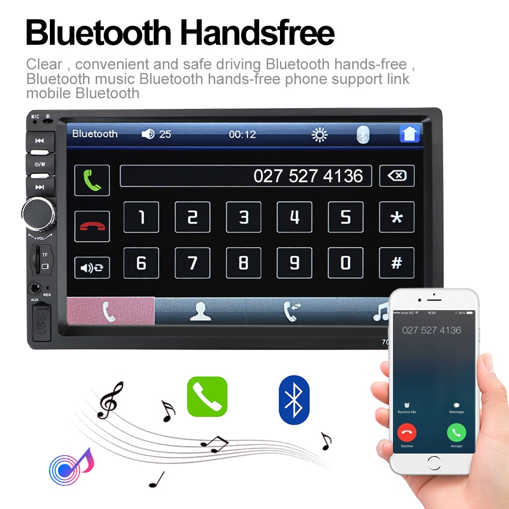 Bilradio 2 din  hd 7 " autoradio multimediaspelare 2 din pekskärm auto audio bilstereo  mp5 bluetooth usb tf fm kamera