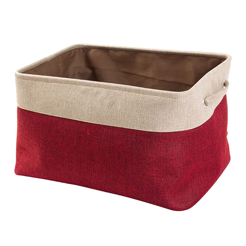 Cover-less Cotton Linen Red Baskets Toy Large Storage Clothes Canvas Box Wine Double-layer Compartment: Red / M