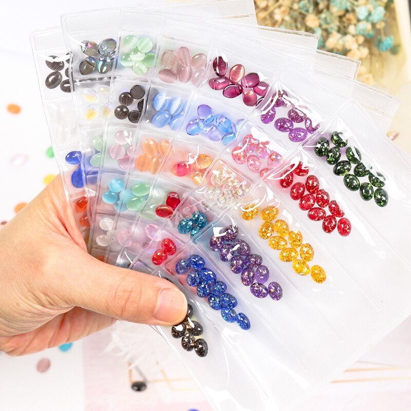 60 unids/pack 3D Oval redondo ojo de gato Cymophane claro de ámbar joya acrílico arte de uñas de diamante de imitación gemas decoración manicura puntas DIY