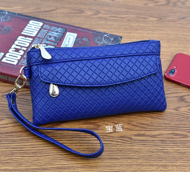 Women's Clutch Bag Spring Simple Women's Clutch Bag Korean Embossed Plaid Small Bag Shopping Middle-aged Coin Purse: Sapphire