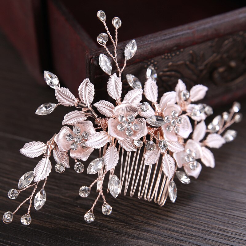 Horquillas para el pelo de cristal con flor de perla, peine lateral, tocado para de boda, dama de honor, novia, accesorios para el cabello: H