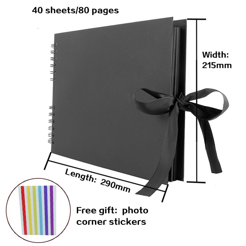 80 Pages DIY Craft Photo Albums for Mate Paper Scrapbooking Picture Album Wedding Birthday Anniversary Photos for Boyfriend: Black 40 sheets
