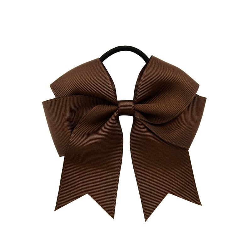 4.5 Inch Girls Cute Solid Cheerleading Bow Women Elastic Hair Bands Ribbon Rope Ponytail Holder Hair Ties Kids Hair Accessories: 3 Chocolate