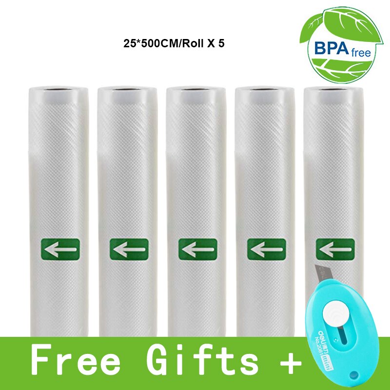 Vacuum bags for food Vacuum Sealer Storage Bags 12/15/20/25/28cm*500cm For Vacuum packing Sealer 5 Rolls/Lot: 25X500CM 5 Rolls
