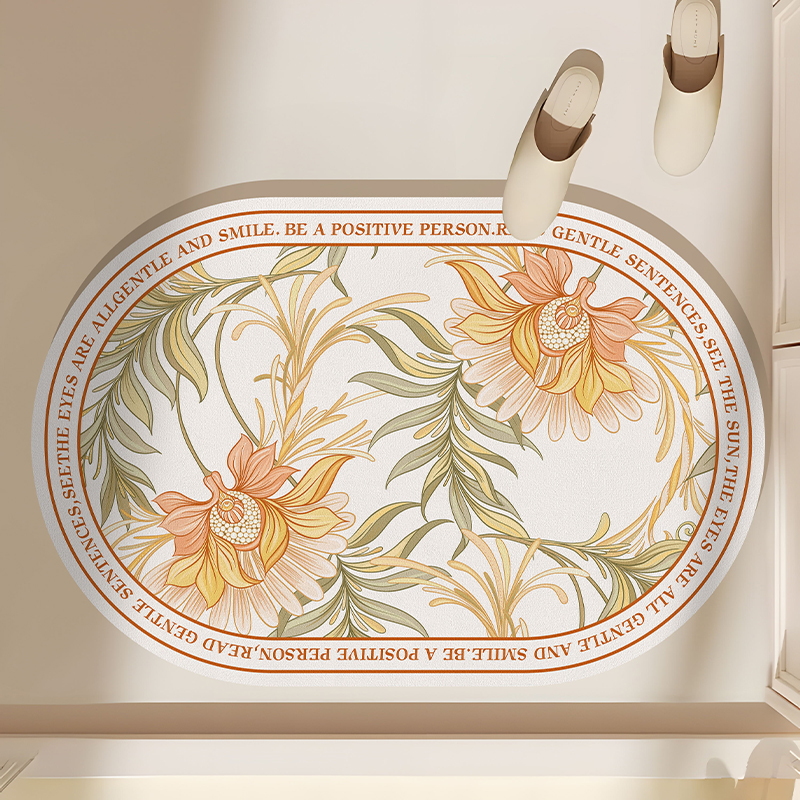 Floral Bathroom Bath Mat Quick Dry Non-slip Foot Mats Super Absorbent Shower Rugs Toilet Pad Doormat Washable
