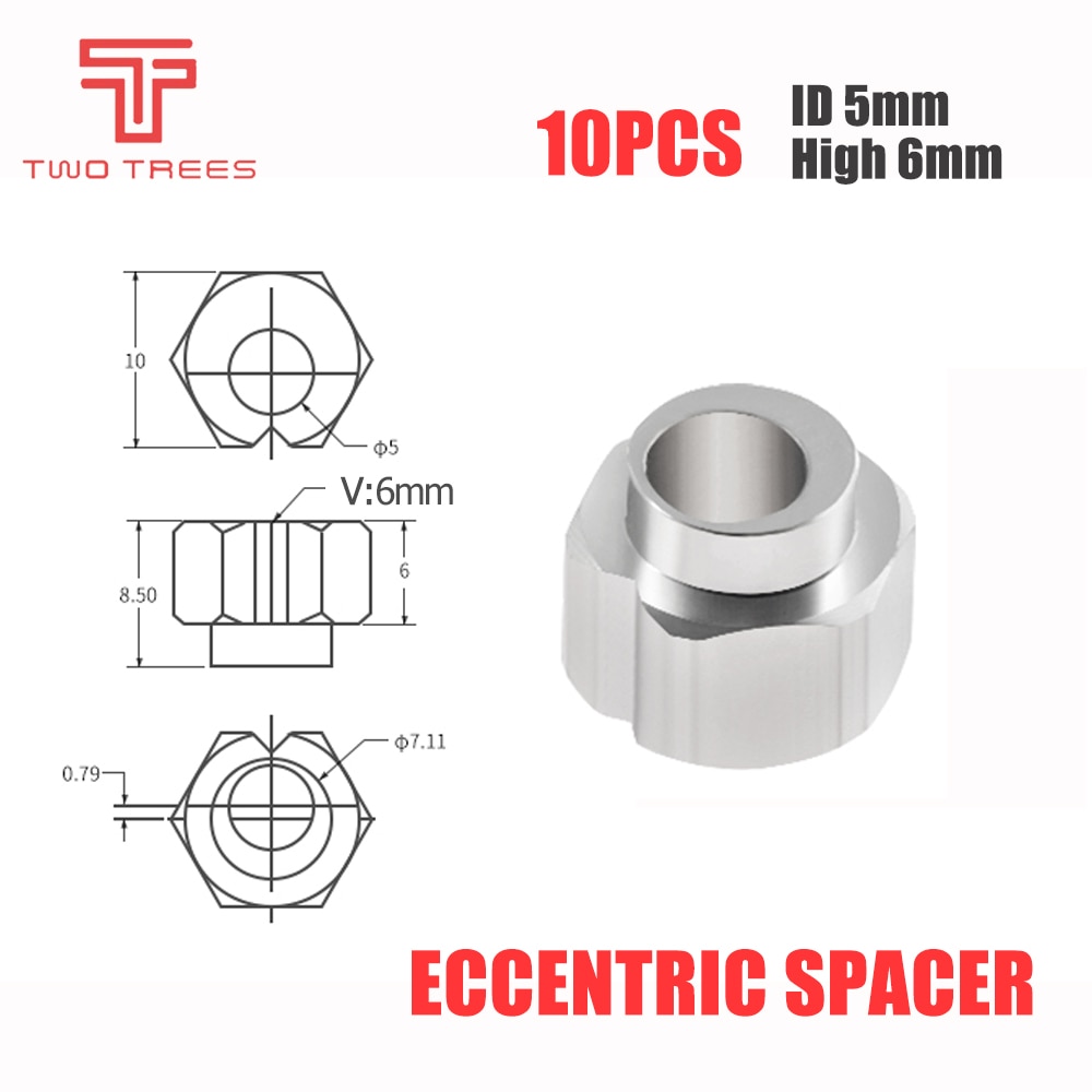 10 stuks 6mm Excentrische Spacer breng V-Slot rail V-Wielen voor Reprap 3D printer OX/ shapeoko CNC DIY onderdelen print gedrukt