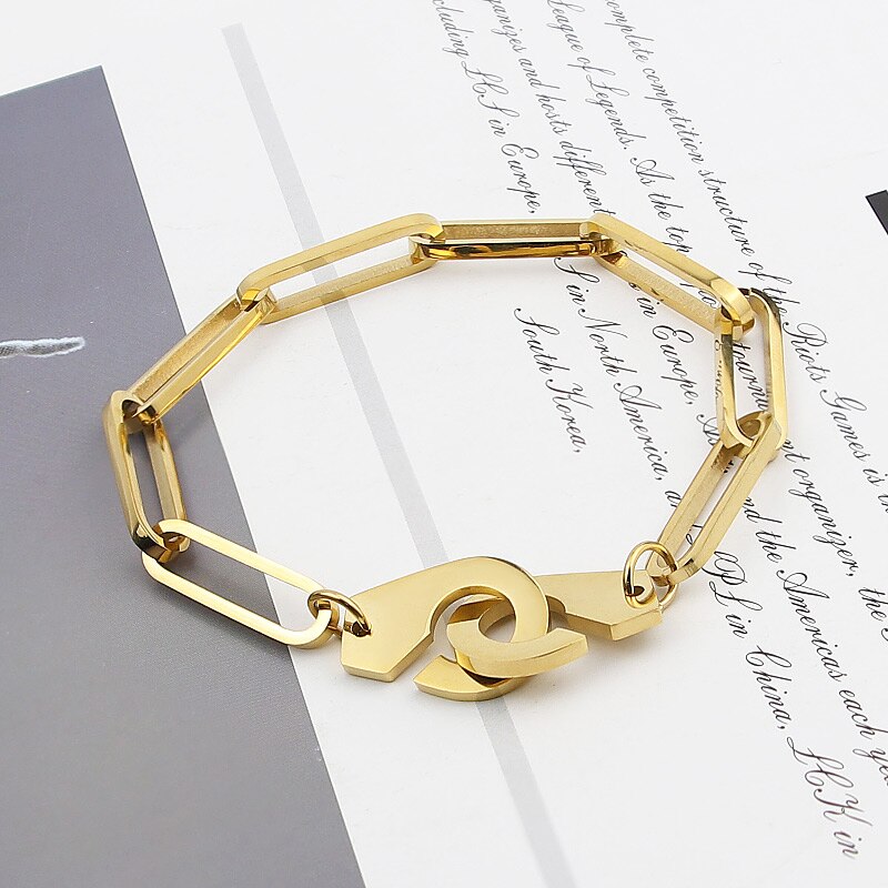 18-21cm Men Handcuff Bracelet Stainless Steel Cuff Bracelets Bangle Femme Chain Gold Colour Bracelet For Women Jewelry pulseiras