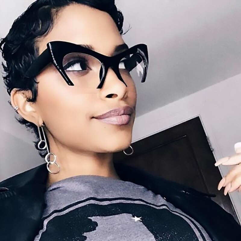 Trendy kvindelige briller halv stel cat eye personlighed klassisk all-match transparent brille stel