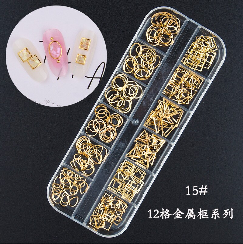 Star Mese Hollow Oro Argento Strass Chiodo di Pietre Dei Monili del Metallo 3D Unghie Artistiche Decorazione Unghie Artistiche Disegni: Army Green