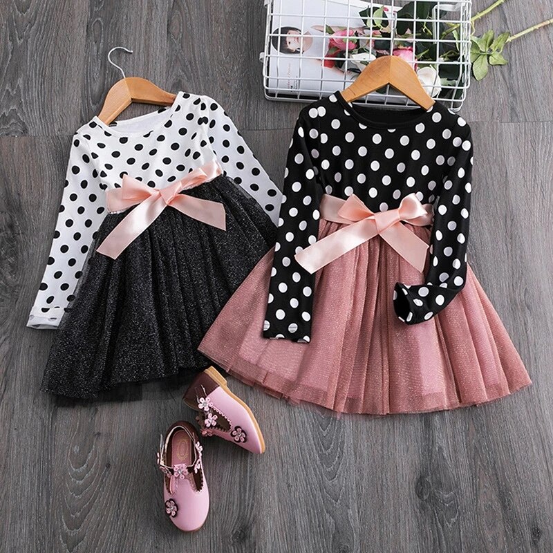 3-8T Lange Mouwen Jurk Meisjes Prinses Baby Meisje Kleding Zoete Tutu Party Jurken Kerst Meisje Kleding