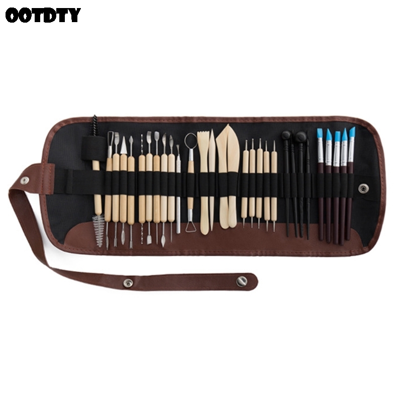 Ensemble d&#39;outils de poterie, 30 pièces, bricolage, stylo perforateur céramique Sculpture Sculpture artisanat poignée en bois, Kit de modélisation, outils faits à la main: Default Title