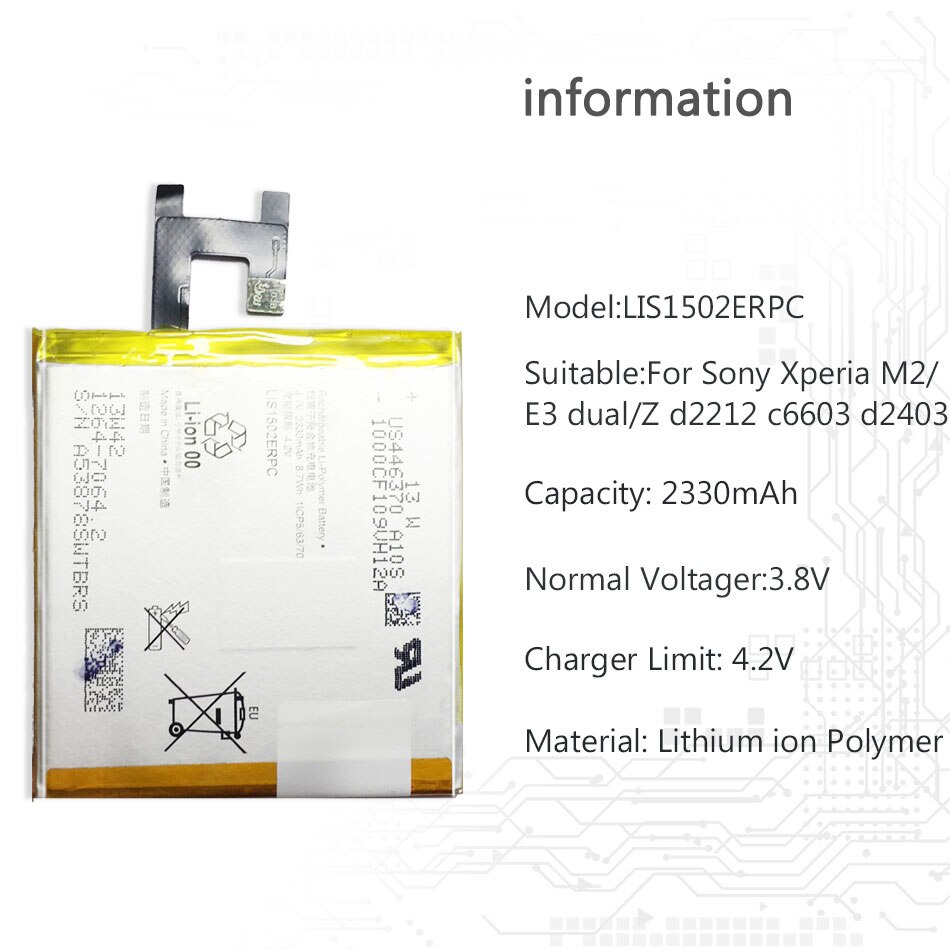 Batterie LIS1502ERPC/LIS1551ERPC 2330mAh Für Sony Xperia M2 Aqua S50h / E3 Dual D2302 D2203 D2403 D2212 D2202 d2202