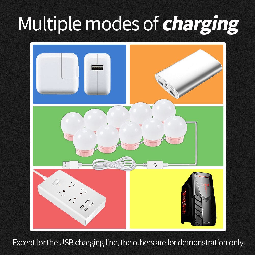 Hollywood Stijl Kaptafel Lamp 6 10 14 Bollen Kit Led Make-Up Spiegel Touch Sensor Switch 12V Led Spiegel licht Usb Muur Lampen