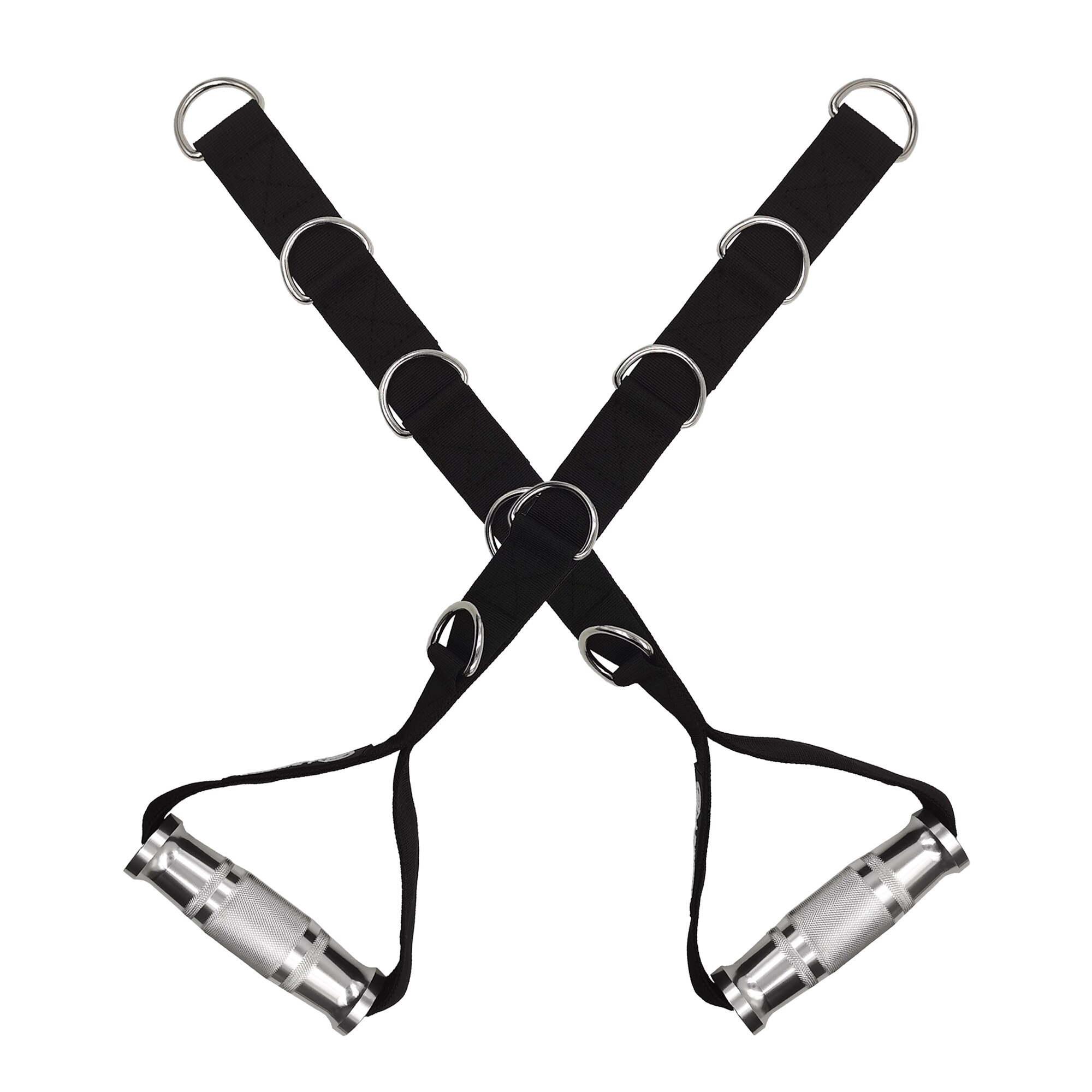 Fitness Adjustable Metal Gym Handle with 5 D-Rings Anti-slip Grip for Home Cable Machine Lifting Pulling Workout Stirrup Handle