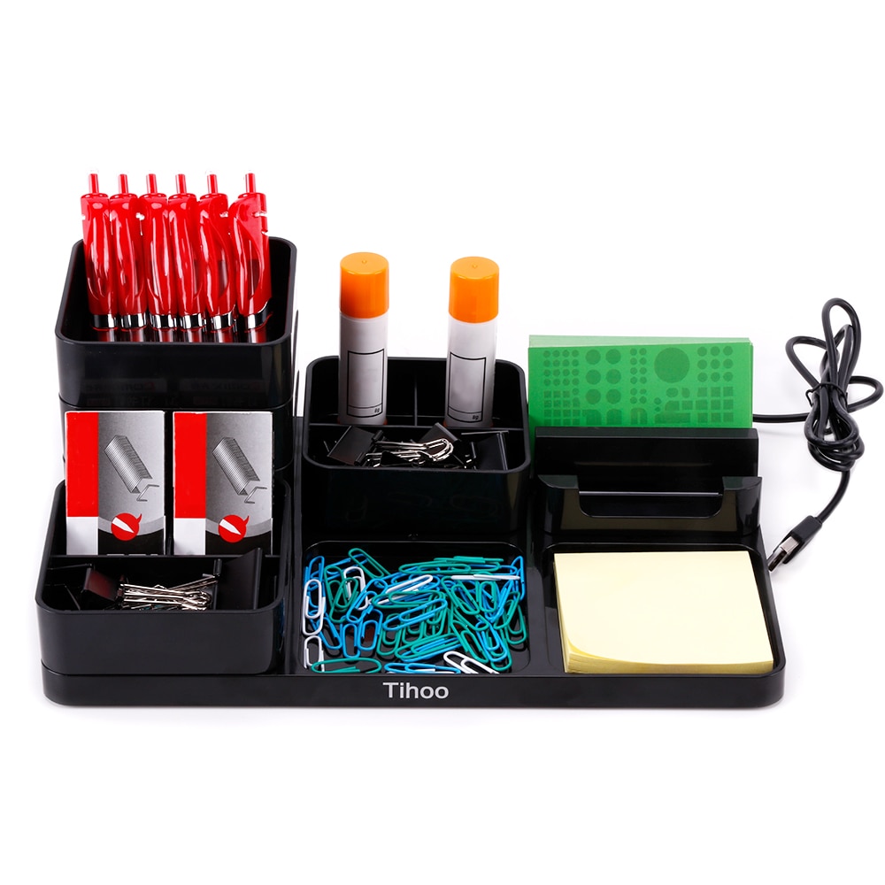 Tenwin noir support multifonction papeterie organisateurs stylo rangement bureau fournitures boîte avec tiroir porte-stylo accessoires de bureau