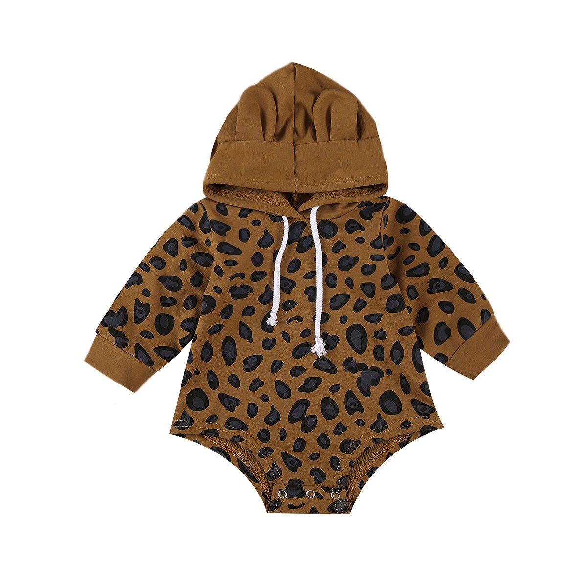Peuter Baby Meisjes Jongens Oren Hoodie Jumpsuits Pak, Baby Lange Mouw Bodysuit, luipaard Afdrukken Hoodie Lente Herfst: Camel / 3M