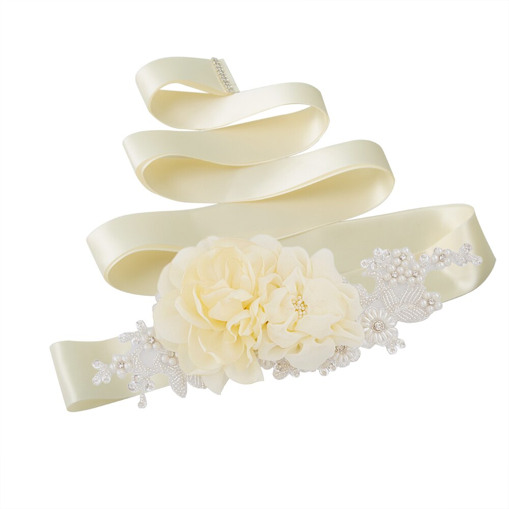Zms 172 bloemenriem voor bruiloft, lange feestjurk, zwangerschapsjurk, kralenriemen, blauwe bruidsaccessoires, damesriemen: Ivoor