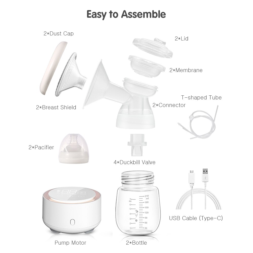 YOUHA Elektrische Doppel Brust Pumpe mit Nacht Licht BPA-freies Tragbare Automatische Brust Pumpe Komfort Stillen Milch Sammler