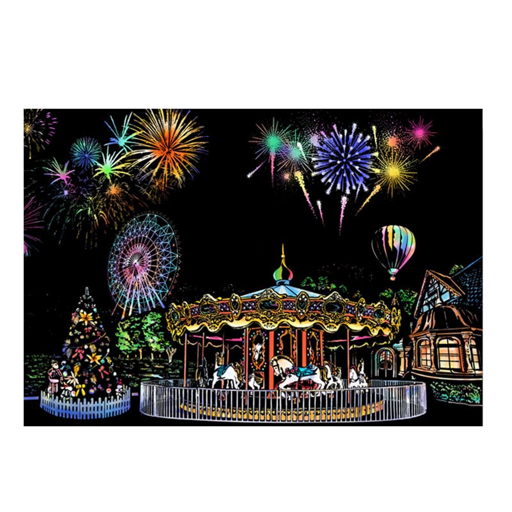 75 * 52Cm World Scenery City Scratch Art Painting Early Education Graffiti Drawing Adult Decompression Hand-Made Diy Scraping: C