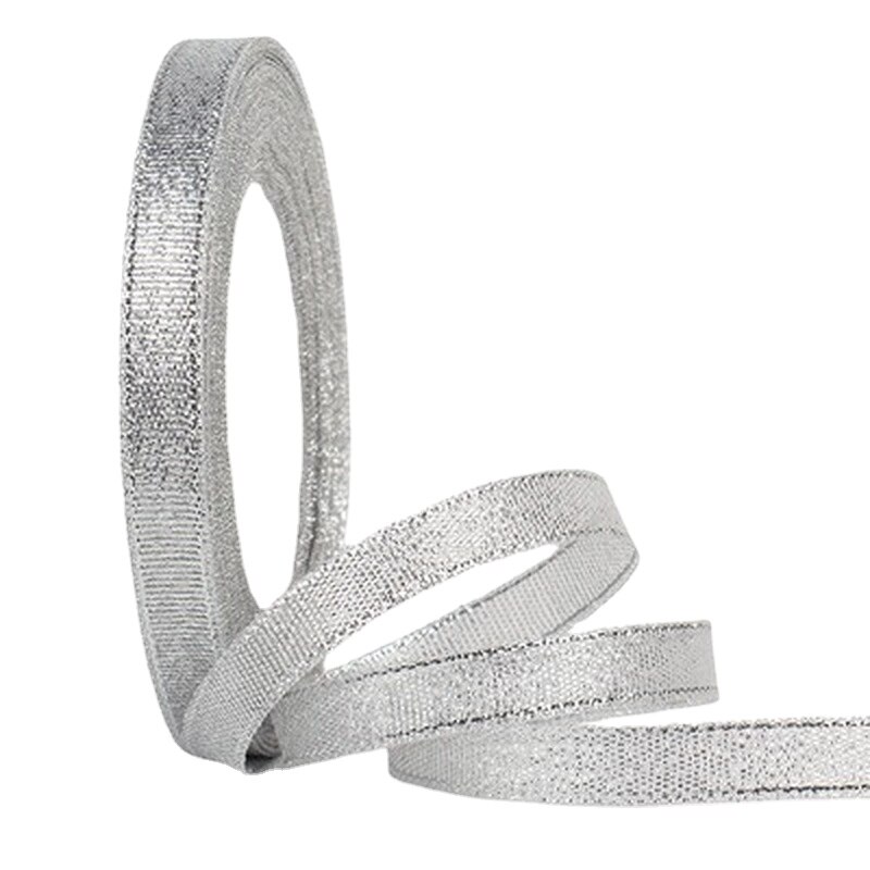 25Yards 6Mm Goud/Zilver Glitter Linten Diy Kunstzijde Rozen Ambachten Levert Handgemaakte Naaien Accessoires Festival Levert: 6mm silver