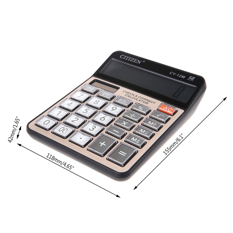 12-Digits Large Display Electronic Calculator Solar Battery Two-Way Power CY-12M